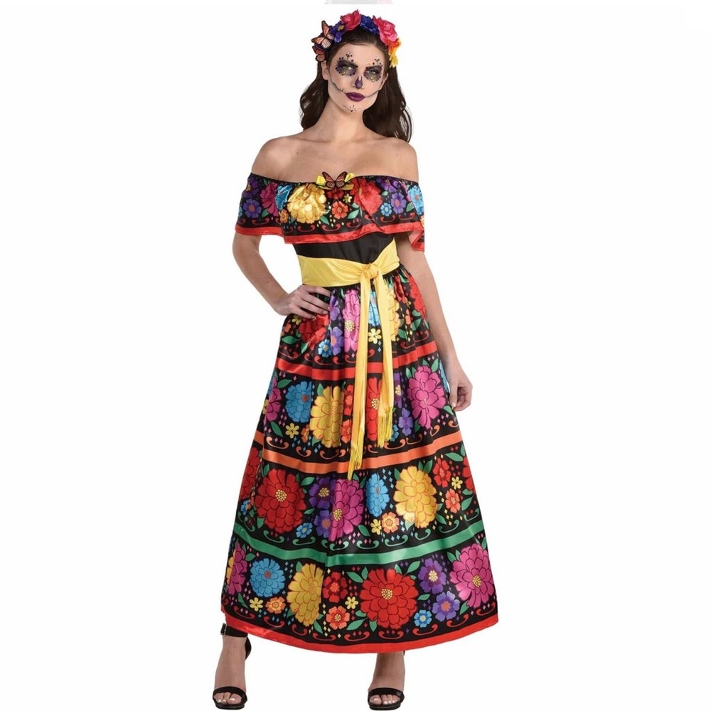 Women's Sugar Skull Beauty Costume Dress and Headband